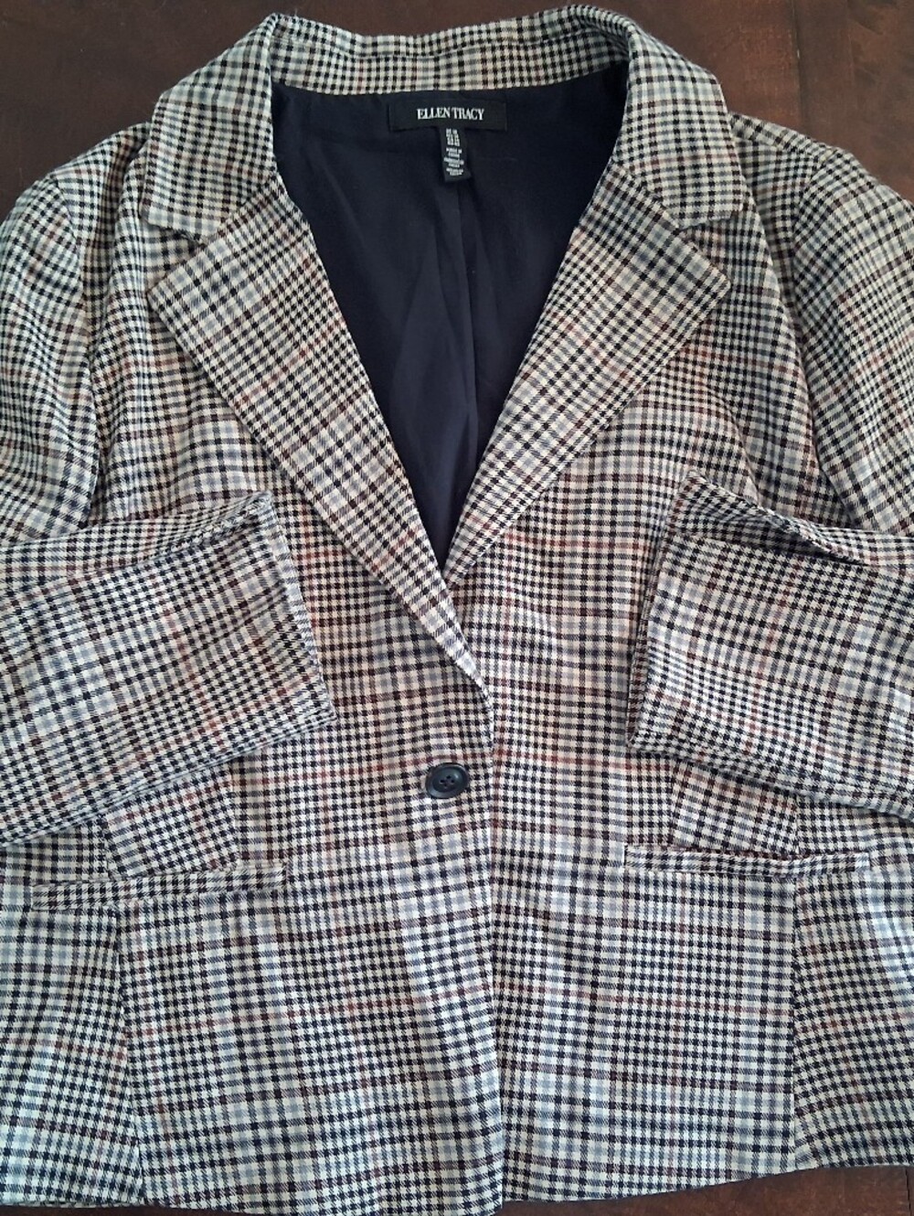 Ellen Tracy Houndstooth Blazer in Black, White & Brown